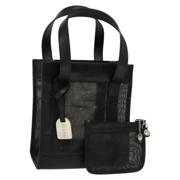 GUCCI Bamboo Mesh Hand Bag Nylon Black Silver 000 2058 0500 5 Auth BD545 - Picture 1 of 15